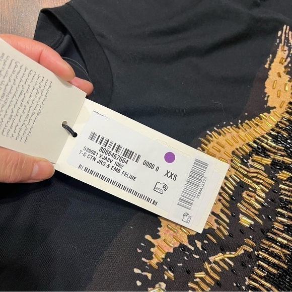 GUCCI FELINE graphic tee beautiful details of beads & Sequins in XXS fits large - Picture 10 of 15